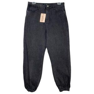 NWT‎ Missguided Sz 8P Denim Riot High Rise Mom Jeans High Joggers Black Carrot